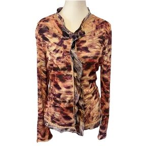 Escada Women’s Long Sleeve Blouse Colorful Ruffles Gypsy Boho Size M